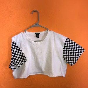 Checkered shoulder crop top